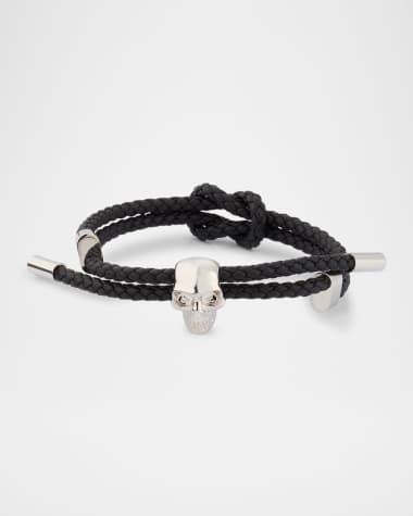 McQueen Men's Skull Woven Leather Cord Bracelet