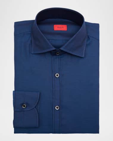 slim fit dress slacks Neiman Marcus Blue Plaid Print Cutaway Collar Long Sleeve Dress Shirt   Taelor.Style