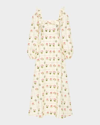 PALM NOOSA Montana Ruffle Floral-Print Linen Maxi Dress