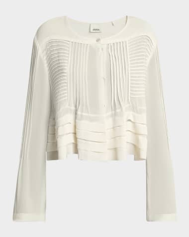 Isabel Marant Carolia Pleated Ruffle Crop Silk Blouse