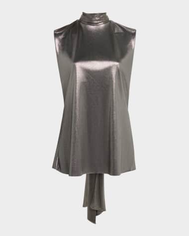 Chiara Boni La Petite Robe Draped Metallic Turtleneck Top