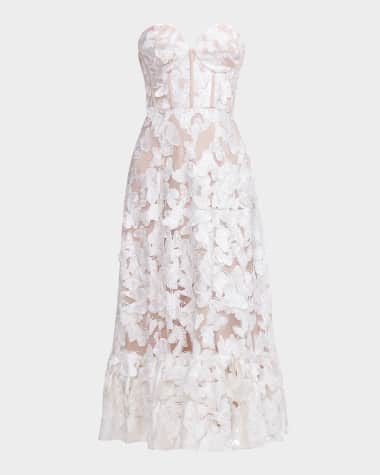 Dress the Population Black Label Lauren Butterfly-Embroidered Corset Midi Dress