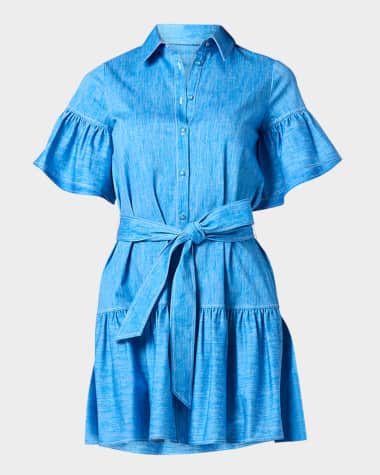 Shoshanna Lima Flouce Ruffle Button-Down Mini Dress