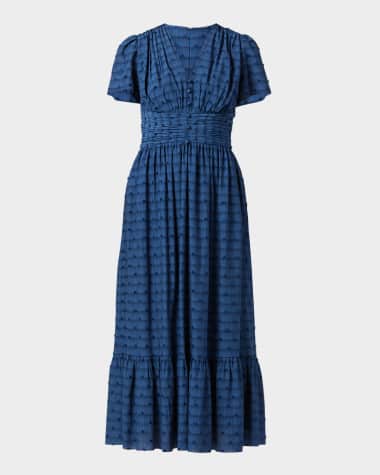 Shoshanna Ferrera Striped Flounce Empire Midi Dress