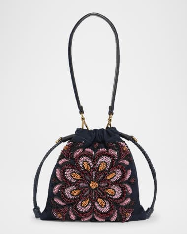 Etro Kalispera Beaded Flower Suede Shoulder Bag