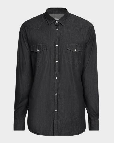 neiman marcus men's dress shirts Men's Curles Cotton Embellished-Front Dress Shirt