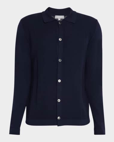 Neiman Marcus Men's Wool Jacquard Button-Front Sweater