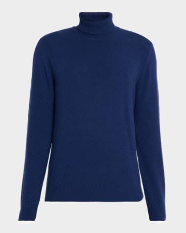 Neiman Marcus Men's Wool and Cashmere Basketweave Turtleneck Sweater