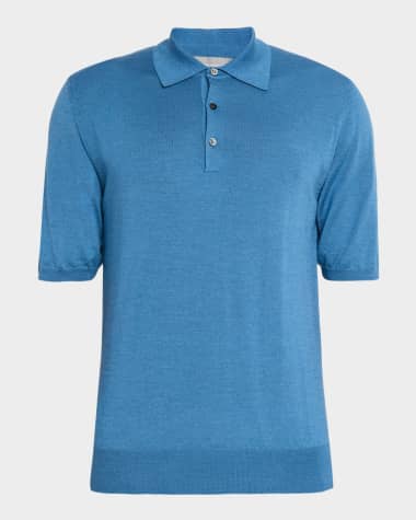 Neiman Marcus Men's Wool and Silk Short-Sleeve Polo Sweater