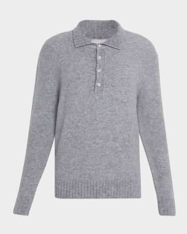 Neiman Marcus Men's Boucle Knit Polo Sweater