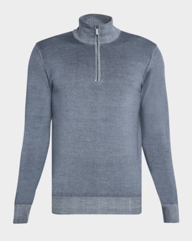Neiman Marcus Men's Dyed Merino Wool Quarter-Zip Sweater