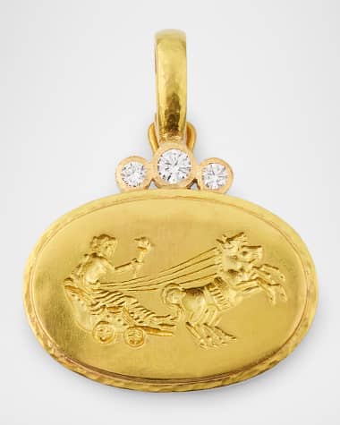 Elizabeth Locke 19K Yellow Gold Horizontal Oval Goddess with Chariot Pendant with Diamonds
