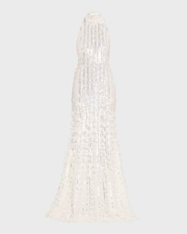 Pamella Roland Sequined Tulle Petal Halter Gown