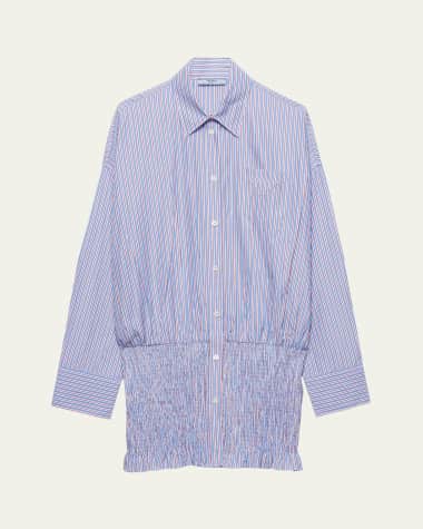 Prada Stripe Smocked Poplin Shirt