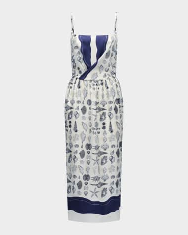 CALLAS Milano Samantha Seashell-Print Silk Midi Dress