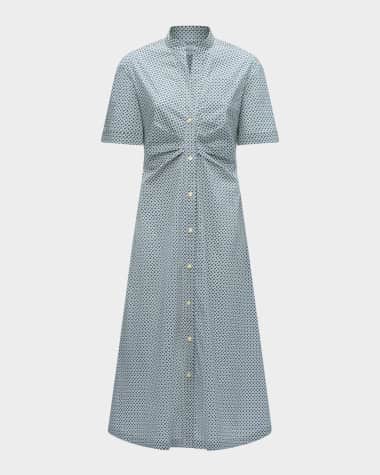 CALLAS Milano Noor Pleated Geometric-Print Midi Shirtdress