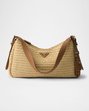 Prada Aimee Large Leather-Trim Crochet Shoulder Bag