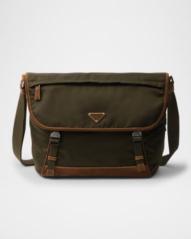 Prada Large Suede-Trim Re-Nylon Shoulder Bag