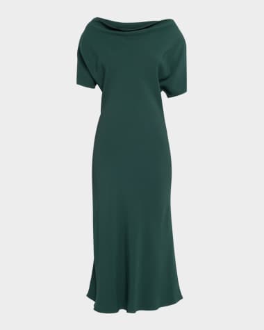 Kiton High-Neck Short-Sleeve Midi Dress