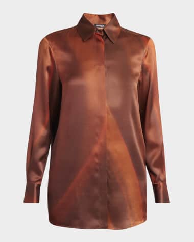 Kiton Abstract-Print Silk Button-Down Shirt