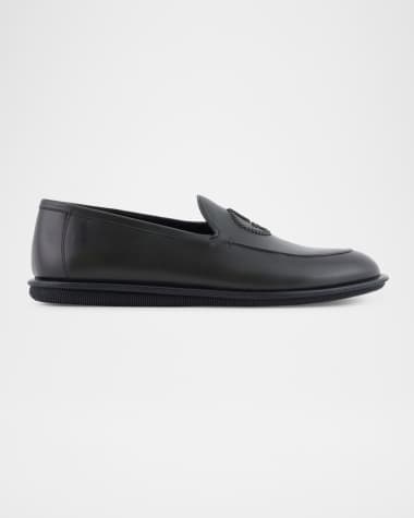 Giorgio Armani Men's Leather Monogram Slipper Loafers
