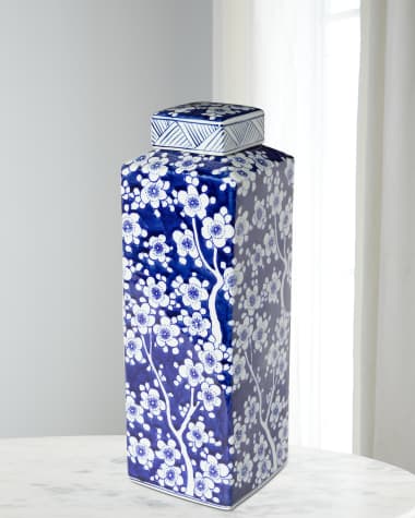 Park Hill Collections Imperial Ceramic Floral Square Jar, Large
