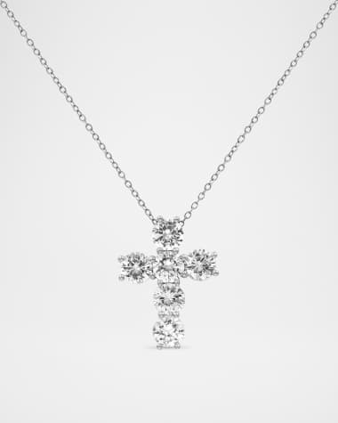 Neiman Marcus Lab Grown Diamonds Round Lab Grown Diamond 18K White Gold Cross Pendant Necklace