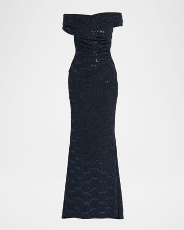 Talbot Runhof Stardust Jersey Off-The-Shoulder Gown