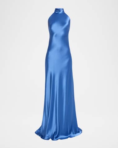 Talbot Runhof Scarf Halter Crepe Satin Gown