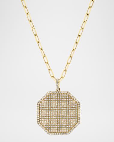 SHAY Pave Diamond Octagon Disk Necklace
