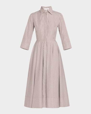 Michael Kors Collection 3/4-Sleeve Striped Midi Shirtdress With Belt