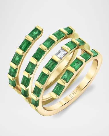 SHAY Emerald and Diamond Quad Spiral Ring