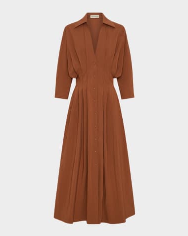 NICHOLAS Lanae Pleated Dolman-Sleeve Maxi Shirtdress