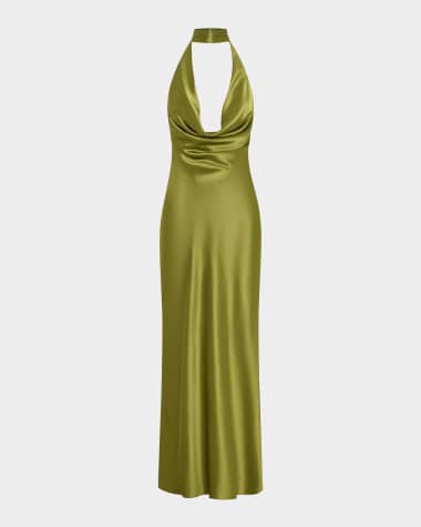 NICHOLAS Lyria Cutout Draped Halter Gown