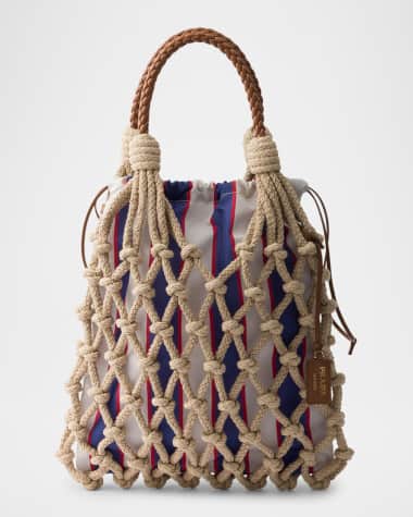 Prada Medium Striped Cotton Macrame Top-Handle Bag