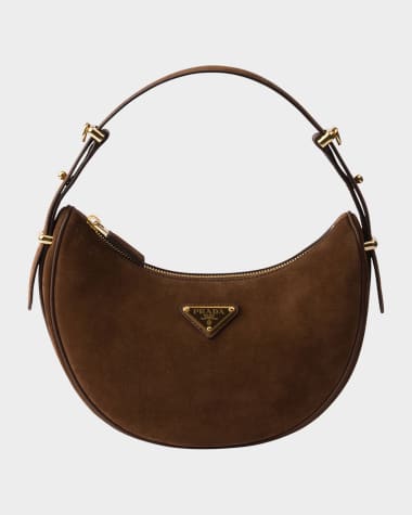 Prada Arque Crescent Suede Shoulder Bag