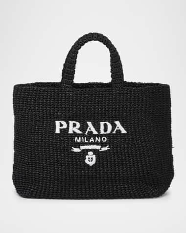 Prada Logo Raffia Tote Bag