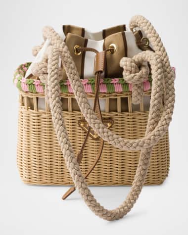 Prada Rattan Basket Drawstring Mini Shoulder Bag