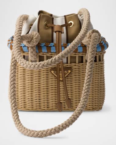 Prada Rattan Basket Drawstring Mini Shoulder Bag