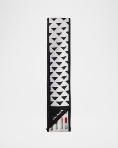 Prada Degrade and Lipstick Print Silk Twill Skinny Scarf