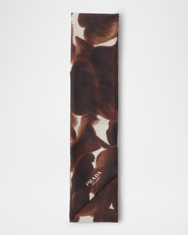 Prada Printed Silk Shantung Skinny Scarf
