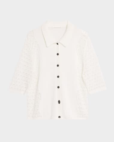 MARIA MCMANUS Lace Knit Polo Cardigan