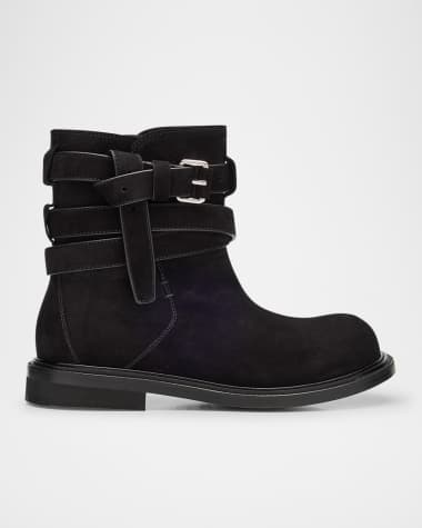Moschino Men's Oliver Leather Wrap-Buckle Ankle Boots