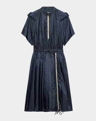 Prada Pleated Light Re-Nylon Zip Hooded Midi Dress