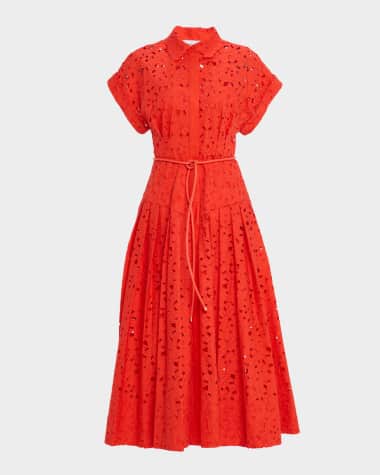 REBECCA VALLANCE Blaire Pleated Floral Lace Midi Shirtdress
