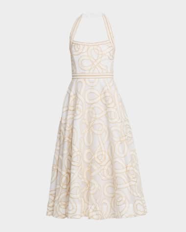 REBECCA VALLANCE Irena Sleeveless A-Line Halter Midi Dress