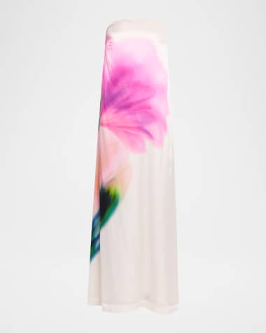 REBECCA VALLANCE Dahlia Blossom Strapless Silk Maxi Dress