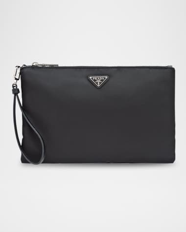 Prada Men's Re-Nylon & Saffiano Leather Pouch with Wrist Strap