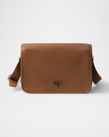 Prada Men's Grained Leather Flap Crossbody Bag