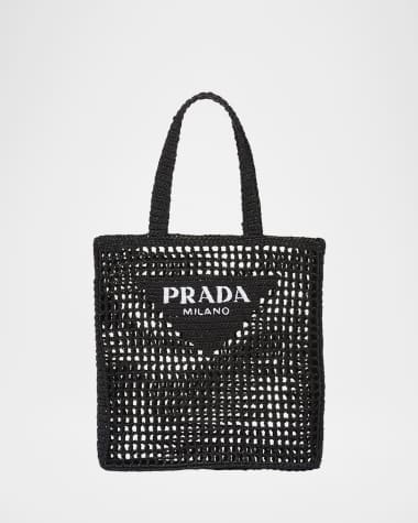Prada Men's Triangle Logo Raffia Tote Bag